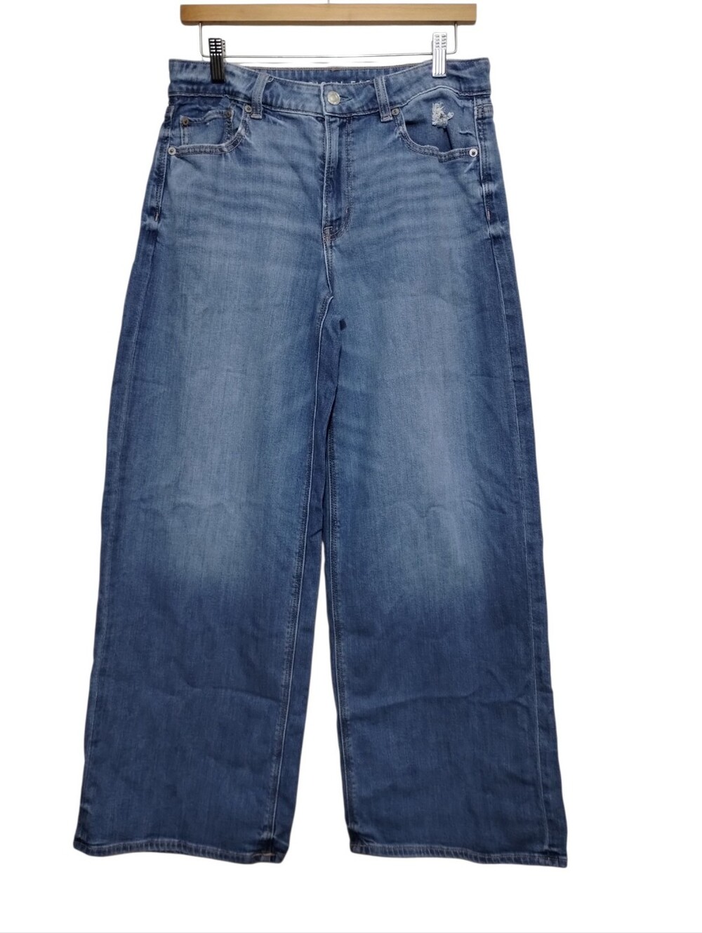 American Eagle Stretch Low Rise Baggy Wide Leg Jeans Womens 8R Y2K Light Wash